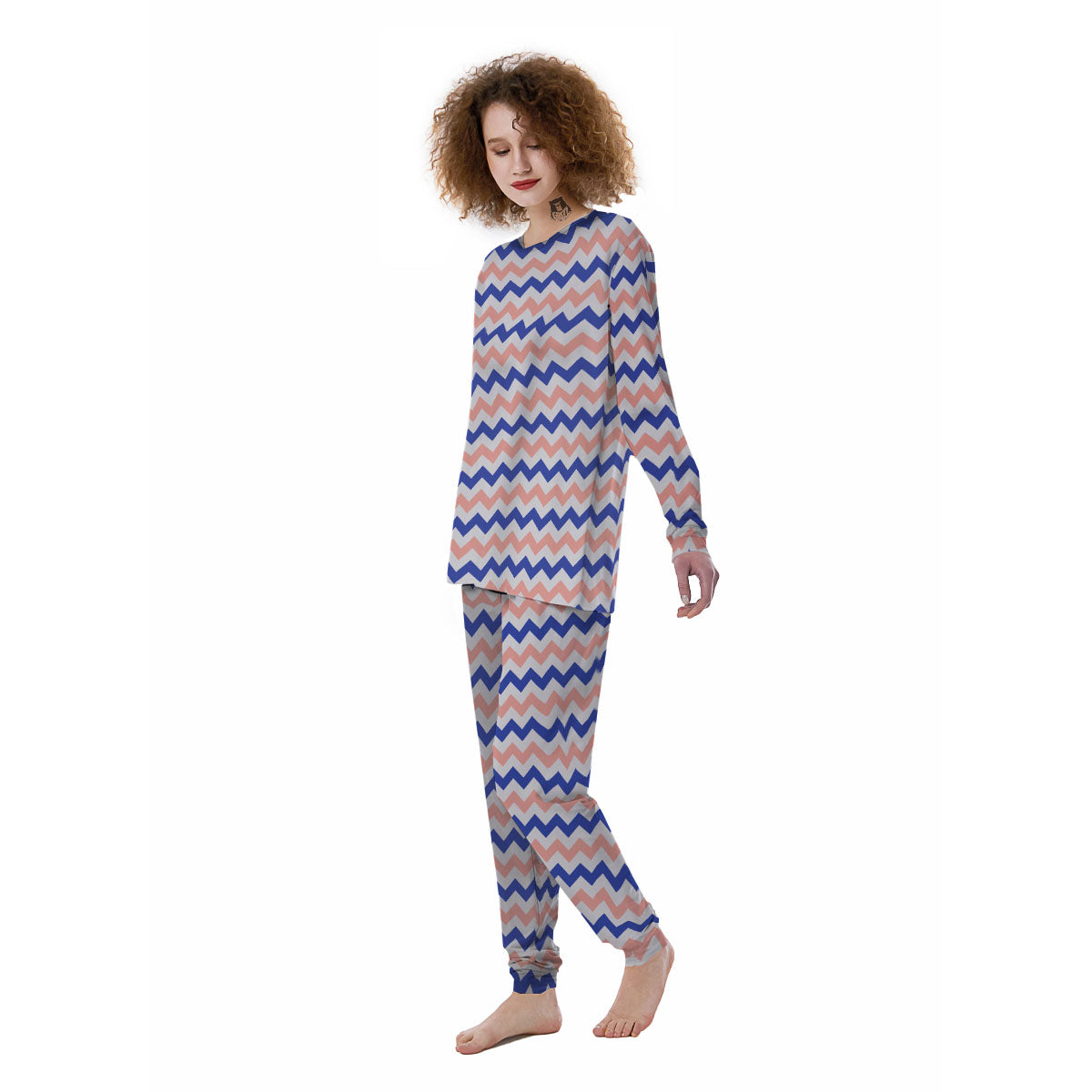 Zigzag White Pink And Navy Print Pattern Women's Pajamas-grizzshop
