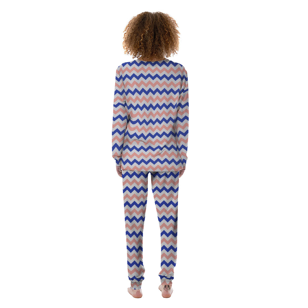 Zigzag White Pink And Navy Print Pattern Women's Pajamas-grizzshop