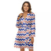 Zigzag White Pink And Navy Print Pattern Women's Robe-grizzshop