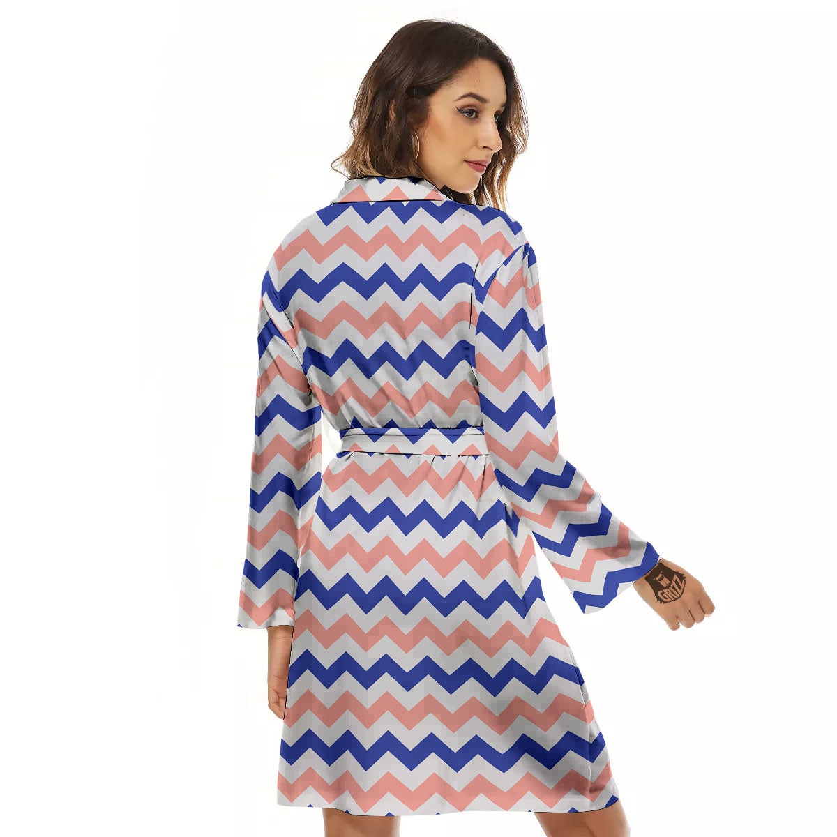 Zigzag White Pink And Navy Print Pattern Women's Robe-grizzshop