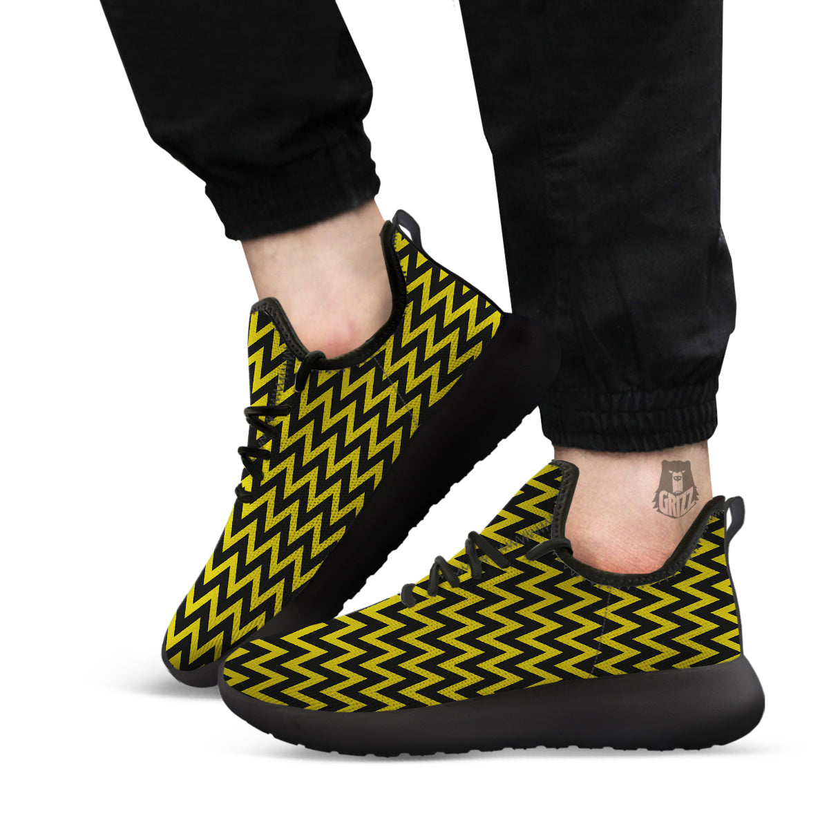 Zigzag Yellow And Black Print Pattern Black Athletic Shoes-grizzshop