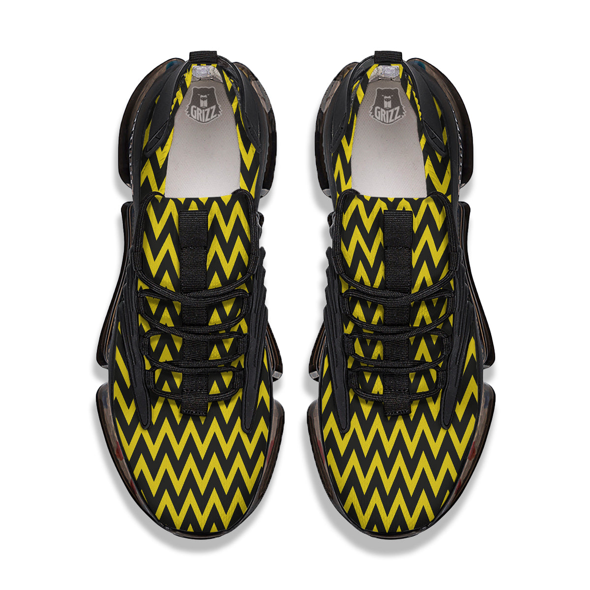 Zigzag Yellow And Black Print Pattern Black Gym Shoes-grizzshop