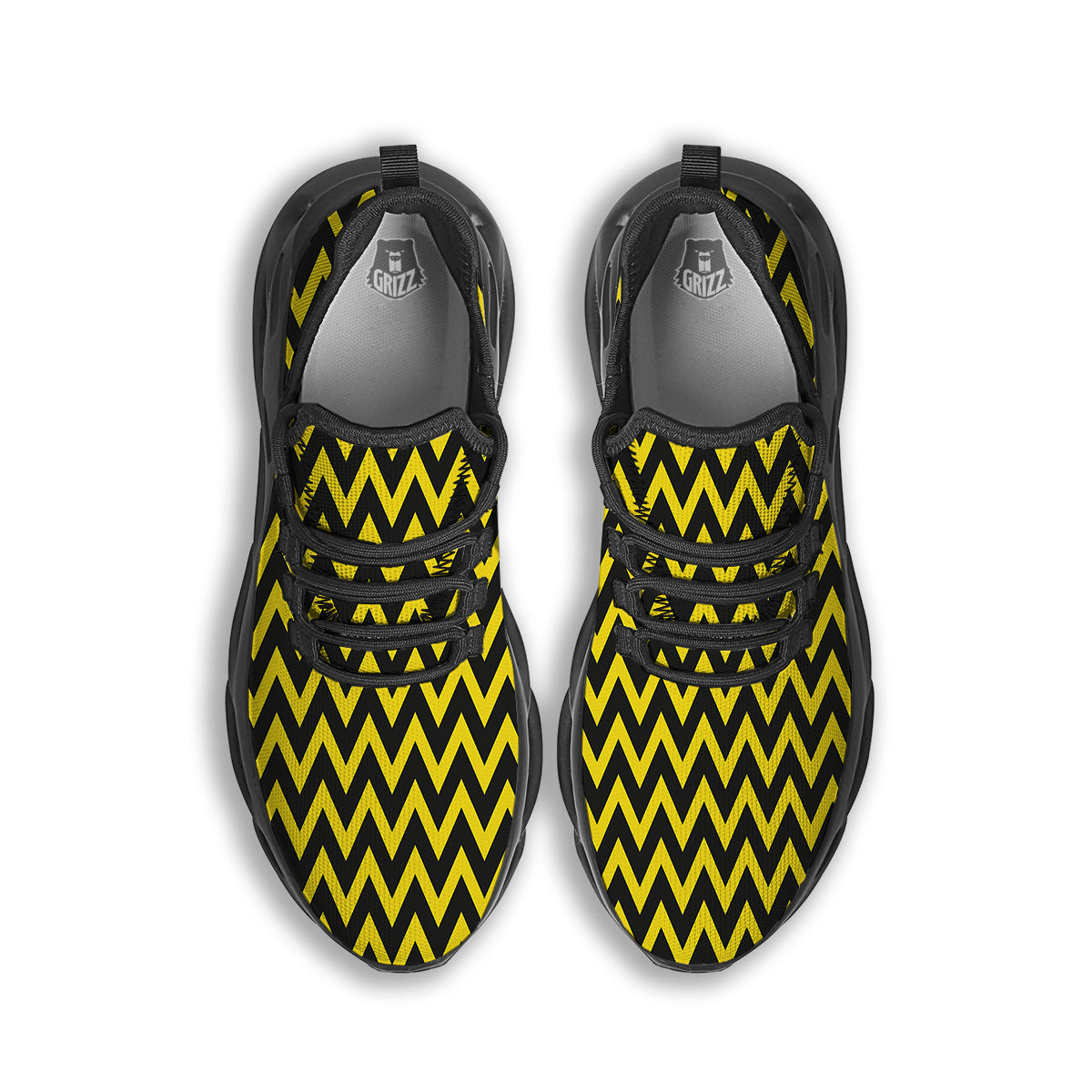 Zigzag Yellow And Black Print Pattern Black Running Shoes-grizzshop