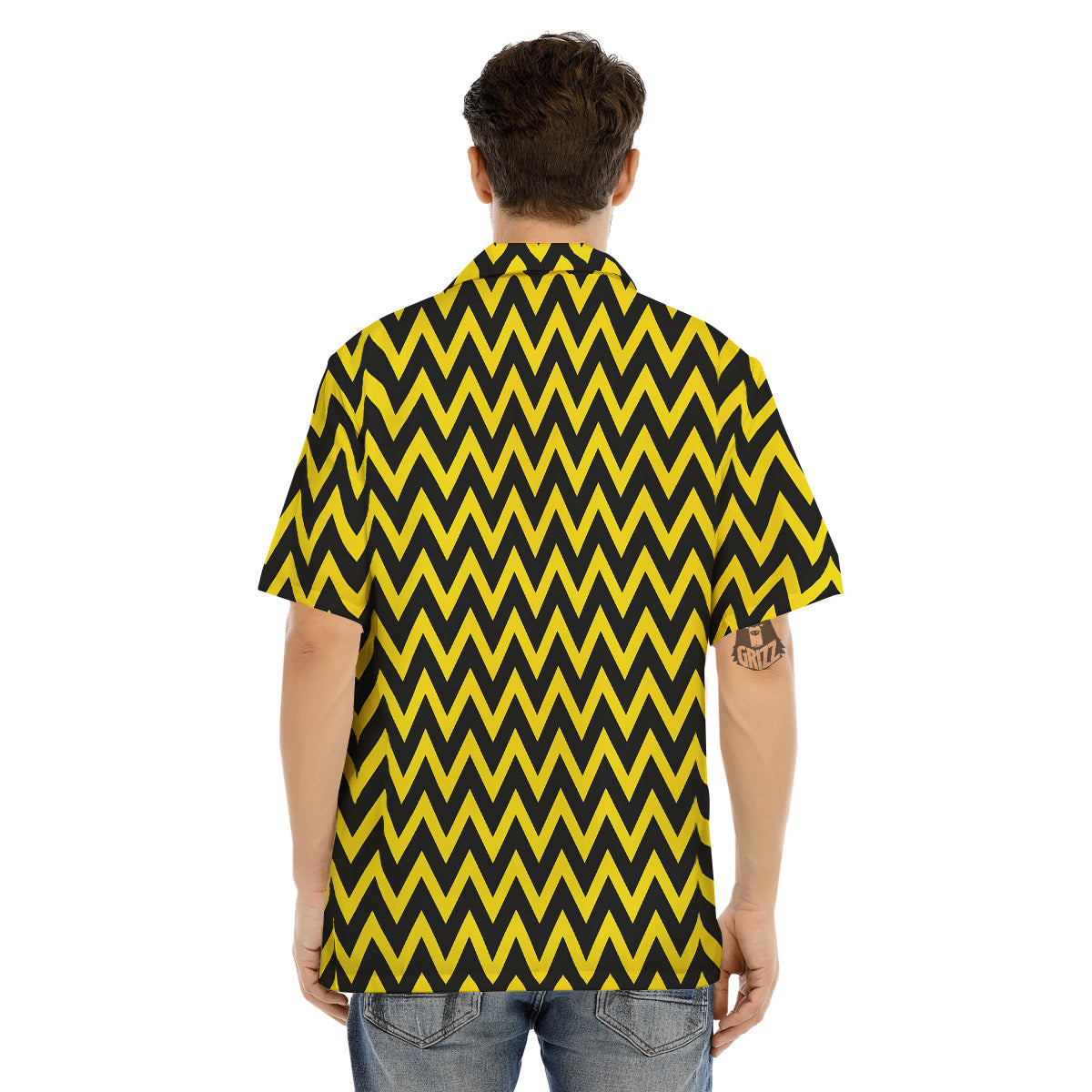 Zigzag Yellow And Black Print Pattern Men's Hawaiian Shirt-grizzshop