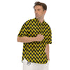 Zigzag Yellow And Black Print Pattern Men's Short Sleeve Shirts-grizzshop