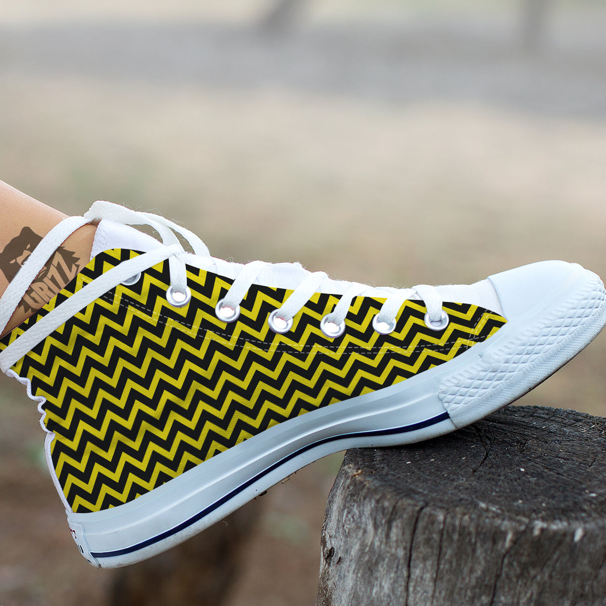 Zigzag Yellow And Black Print Pattern White High Top Shoes-grizzshop