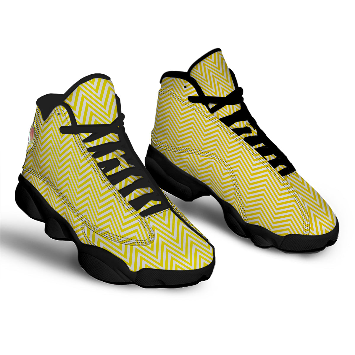 Zigzag Yellow And White Print Pattern Black Basketball Shoes-grizzshop