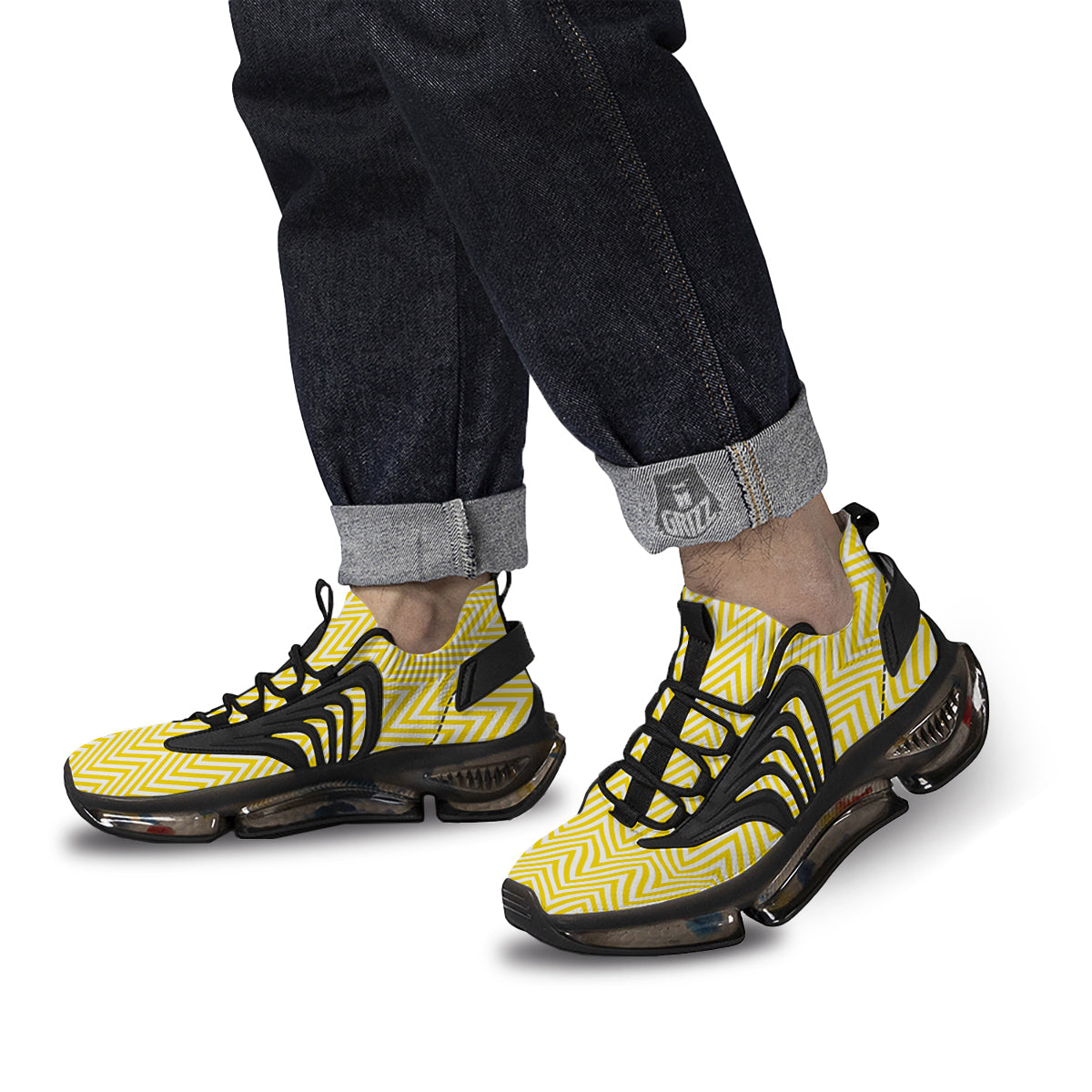 Zigzag Yellow And White Print Pattern Black Gym Shoes-grizzshop