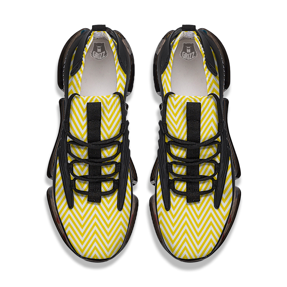 Zigzag Yellow And White Print Pattern Black Gym Shoes-grizzshop