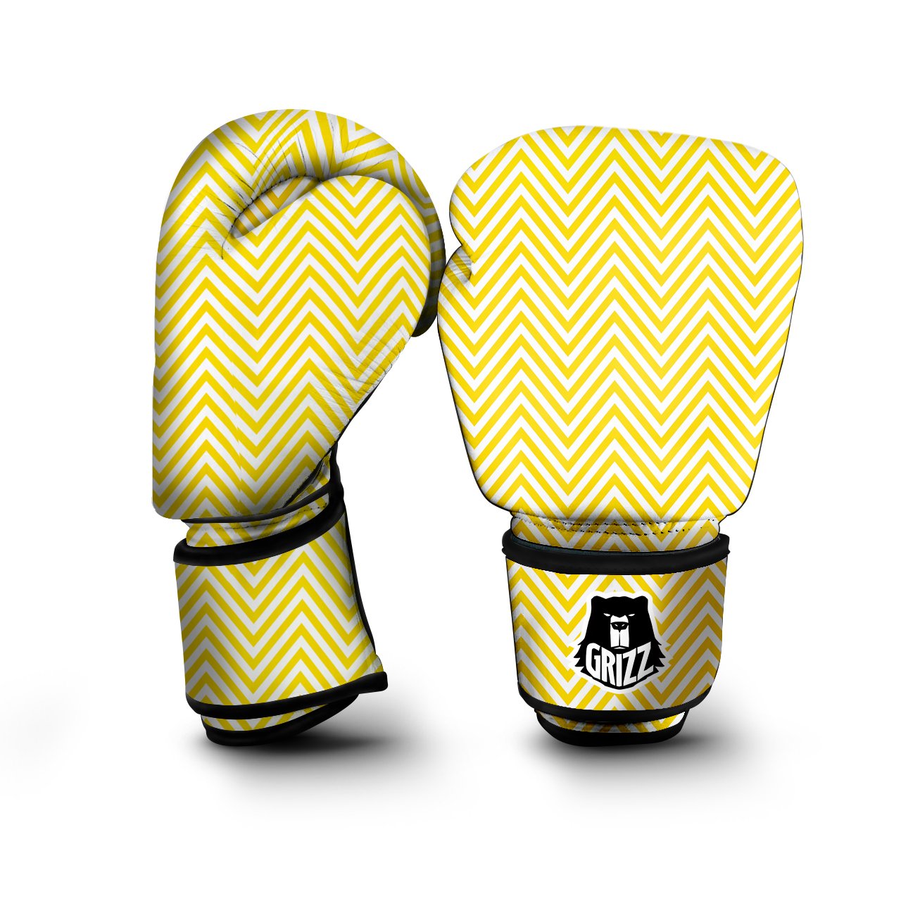Zigzag Yellow And White Print Pattern Boxing Gloves-grizzshop