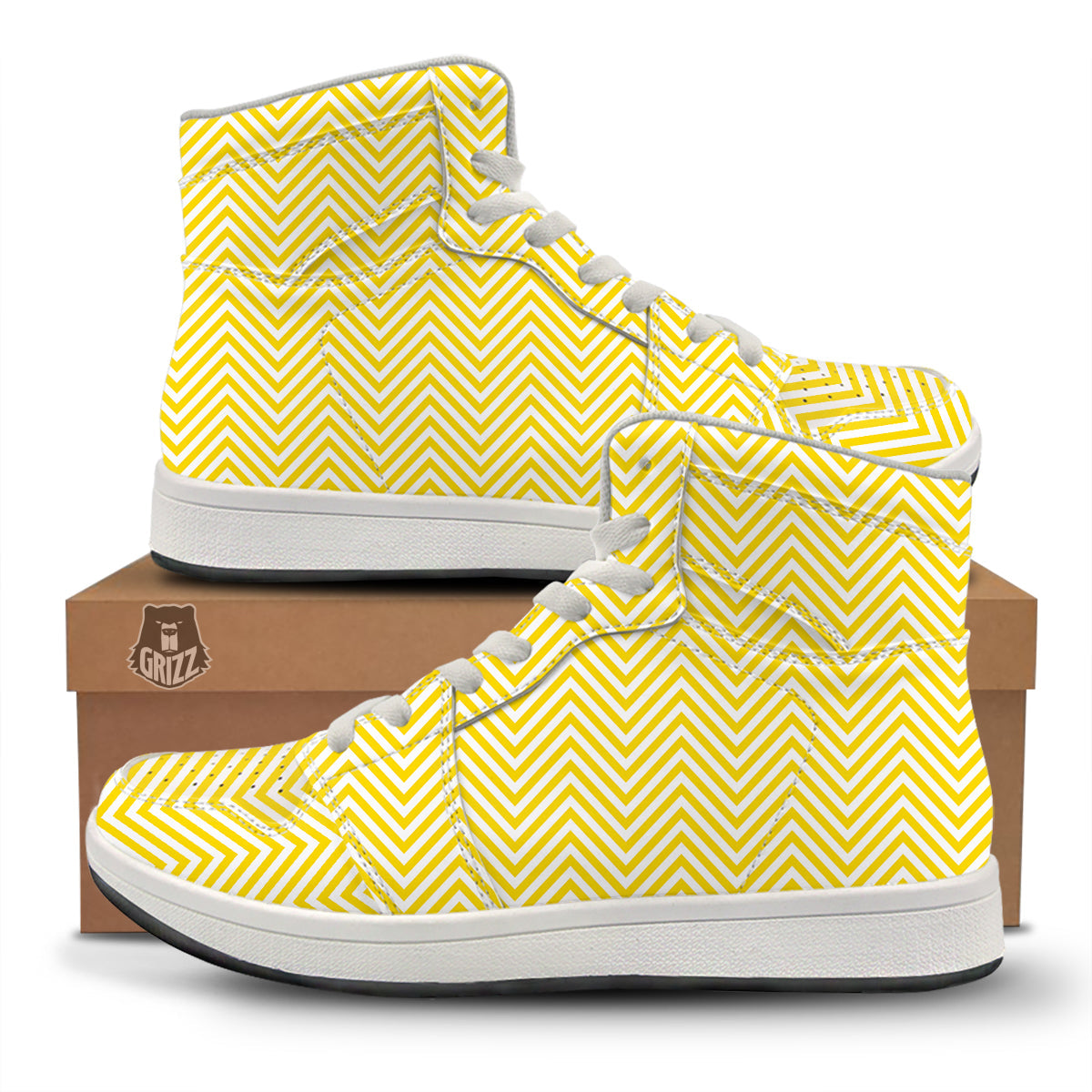 Zigzag Yellow And White Print Pattern High Top Sneakers-grizzshop