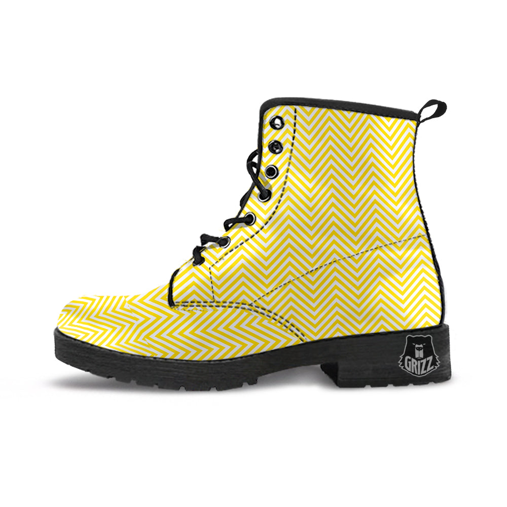 Zigzag Yellow And White Print Pattern Leather Boots-grizzshop