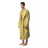 Zigzag Yellow And White Print Pattern Men's Robe-grizzshop