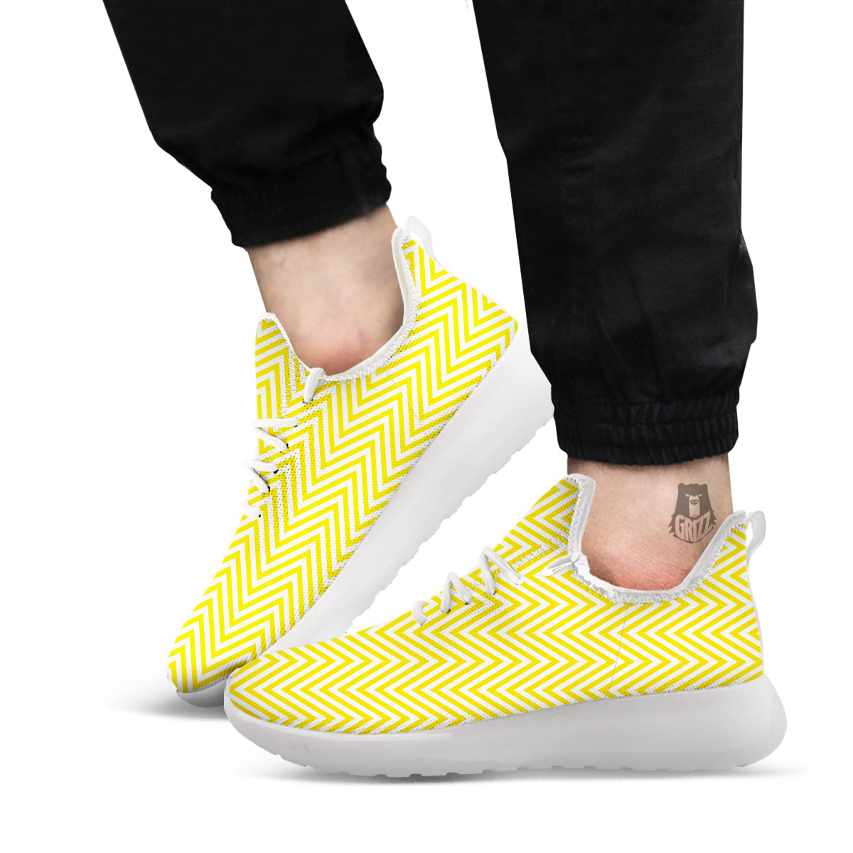 Zigzag Yellow And White Print Pattern White Athletic Shoes-grizzshop