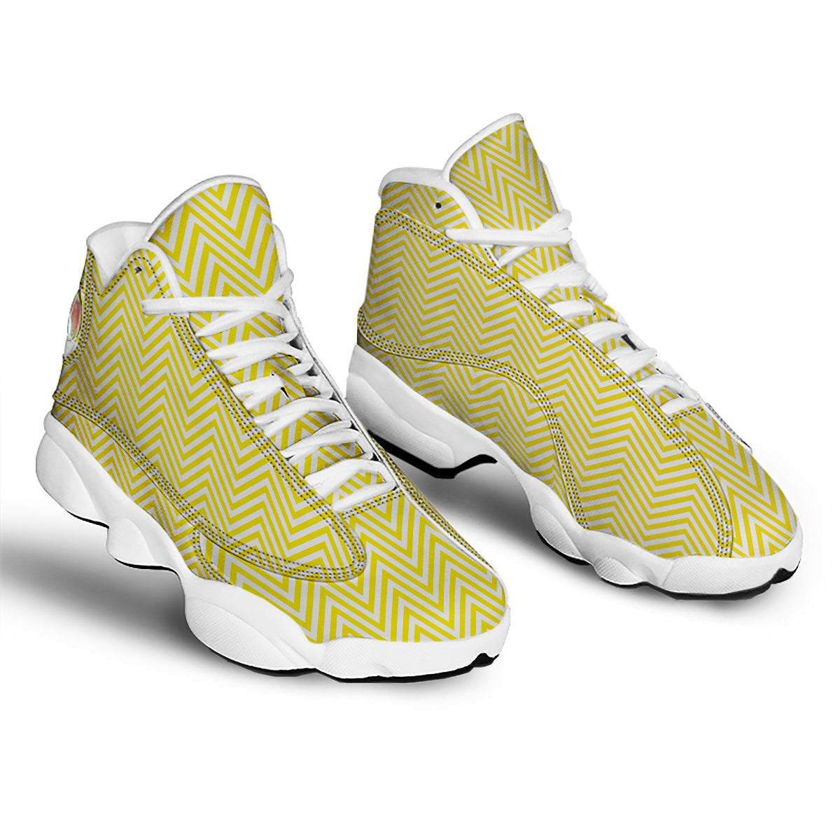 Zigzag Yellow And White Print Pattern White Basketball Shoes-grizzshop