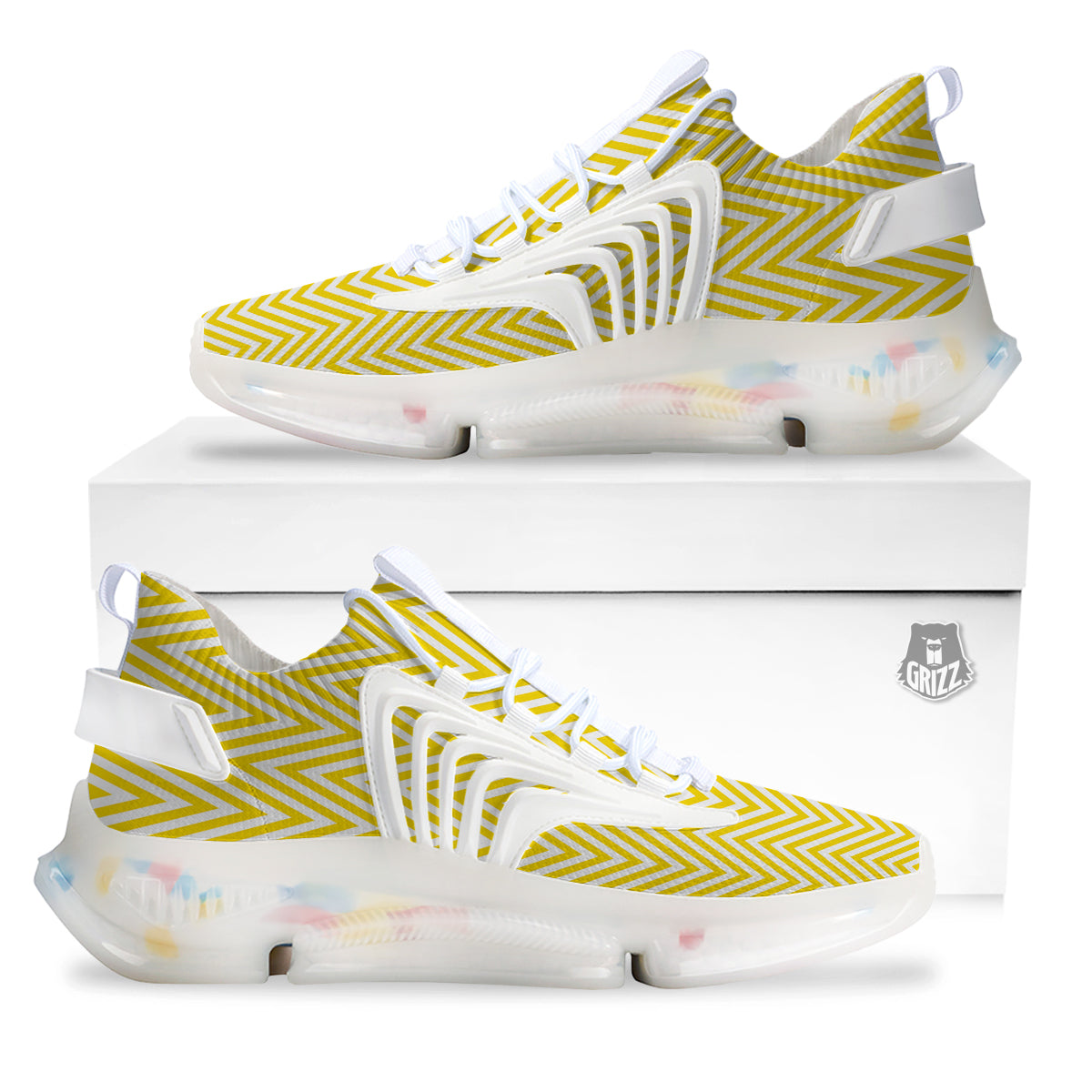 Zigzag Yellow And White Print Pattern White Gym Shoes-grizzshop