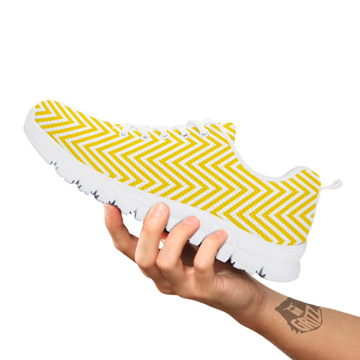 Zigzag Yellow And White Print Pattern White Sneaker-grizzshop