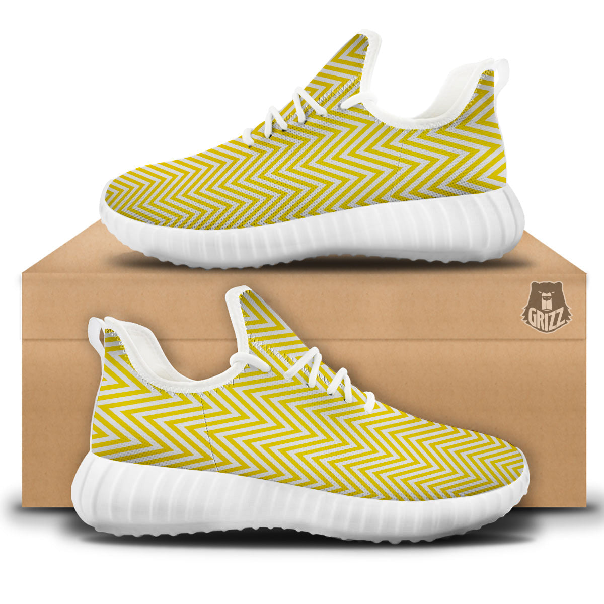 Zigzag Yellow And White Print Pattern White Walking Shoes-grizzshop