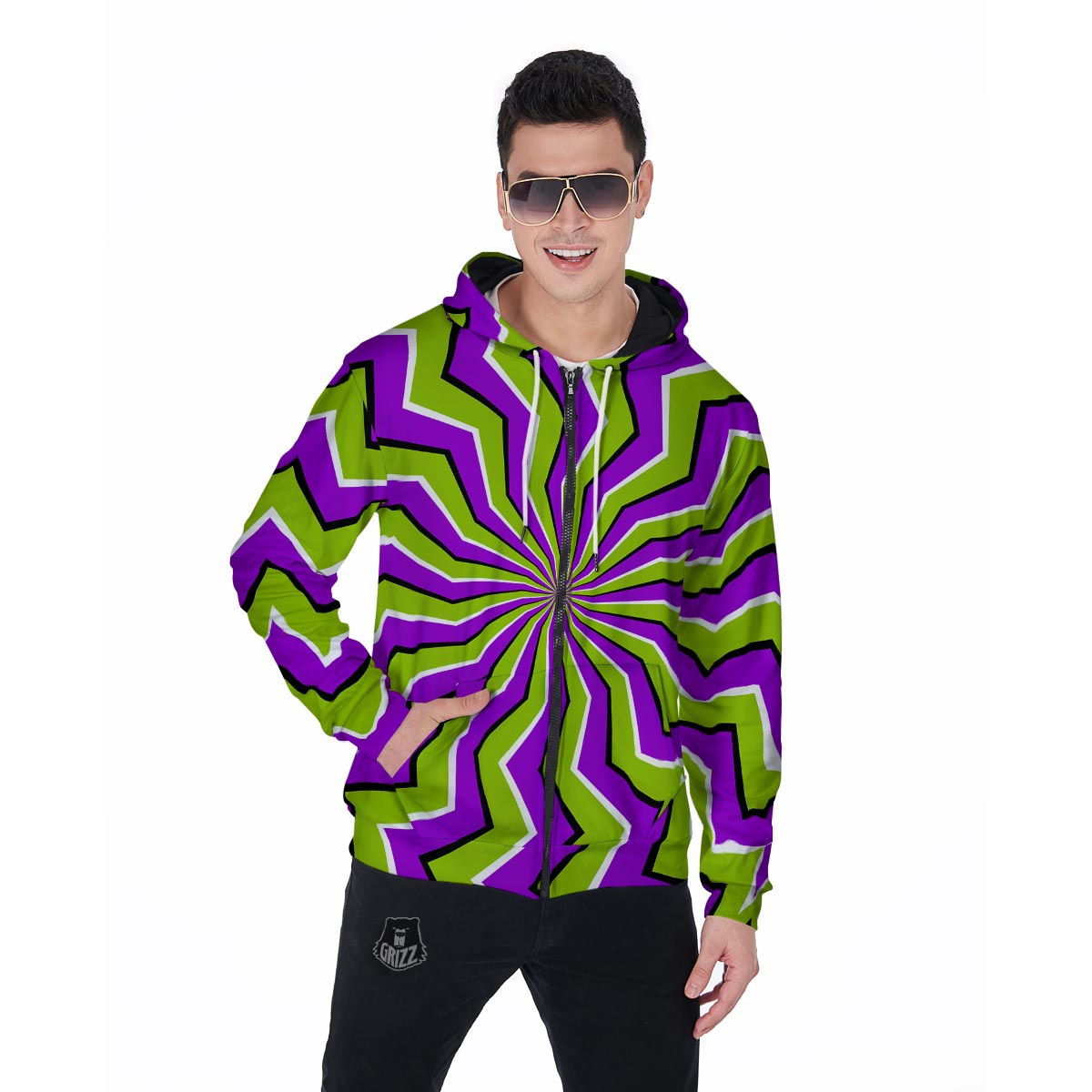Zigzag Optical illusion Men's Zip Up Hoodie-grizzshop