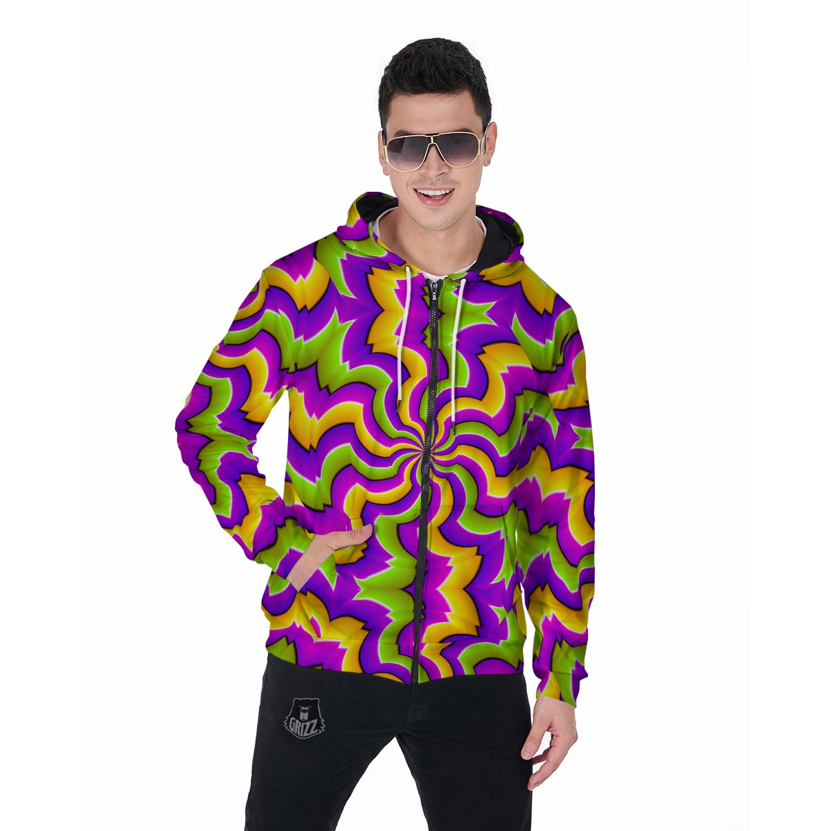Zigzag Psychedelic Optical illusion Men's Zip Up Hoodie-grizzshop