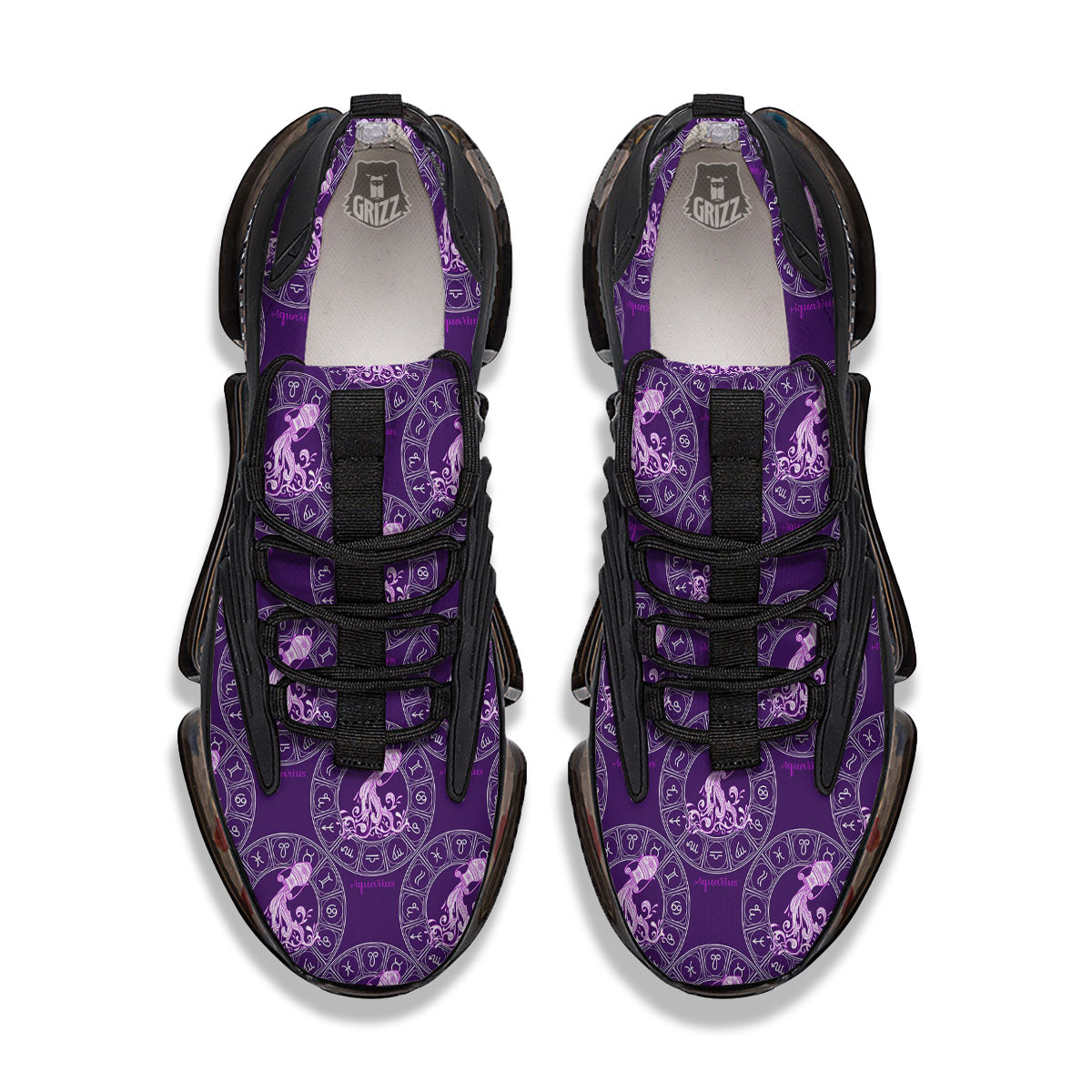 Zodiac Aquarius Purple Print Pattern Black Gym Shoes-grizzshop