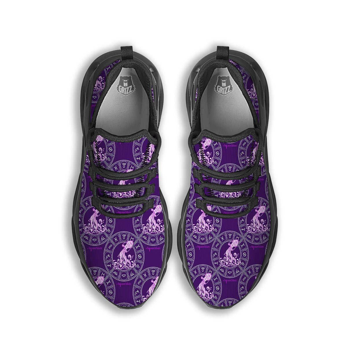 Zodiac Aquarius Purple Print Pattern Black Running Shoes-grizzshop