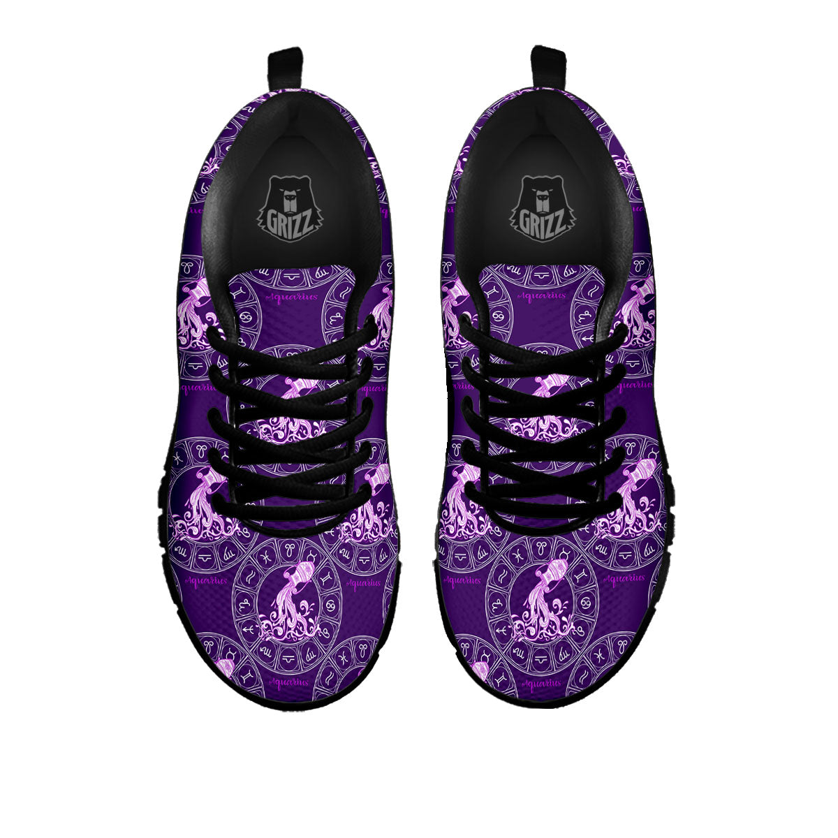 Zodiac Aquarius Purple Print Pattern Black Sneaker-grizzshop