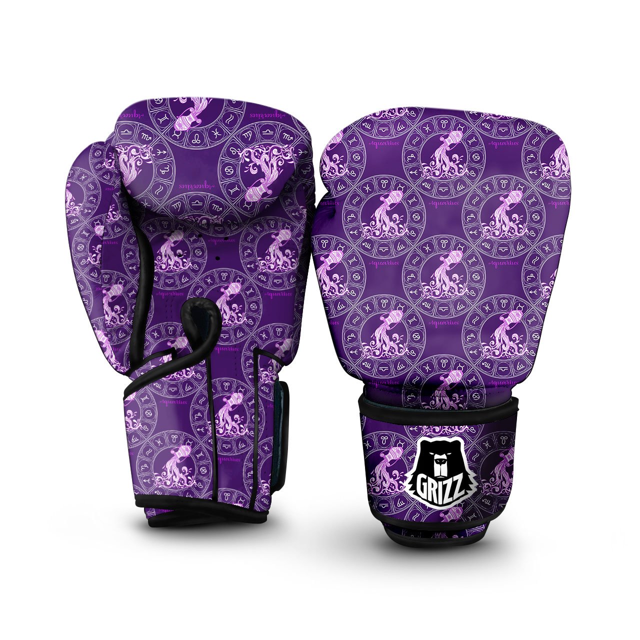 Zodiac Aquarius Purple Print Pattern Boxing Gloves-grizzshop