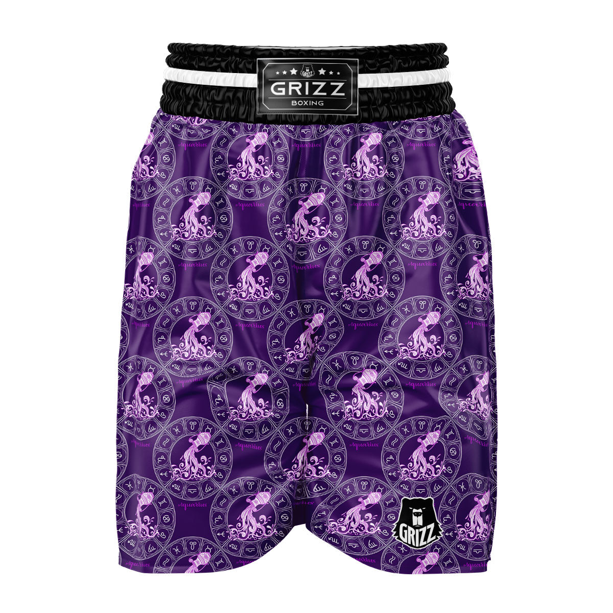 Zodiac Aquarius Purple Print Pattern Boxing Shorts-grizzshop