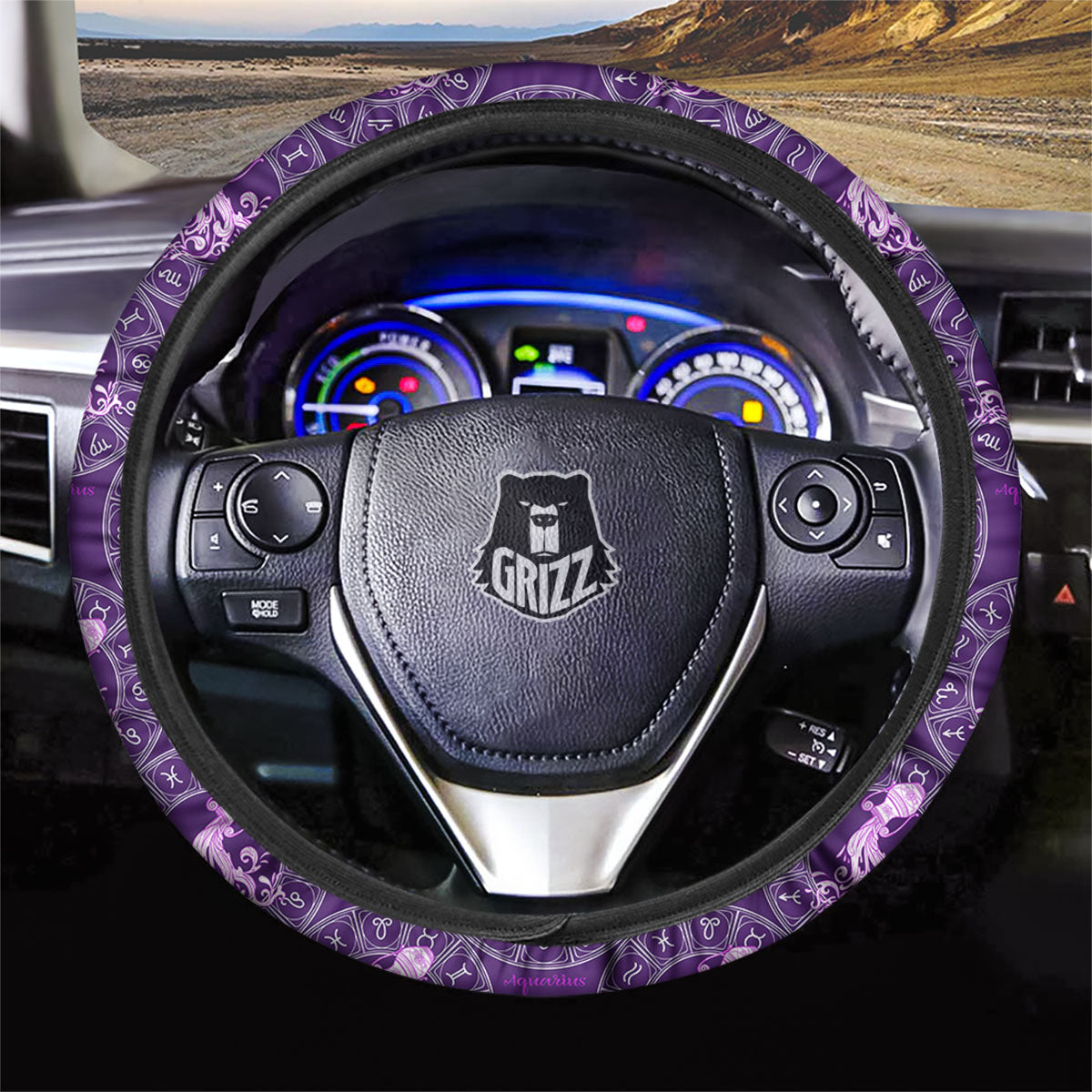 Zodiac Aquarius Purple Print Pattern Car Steering Wheel Cover-grizzshop