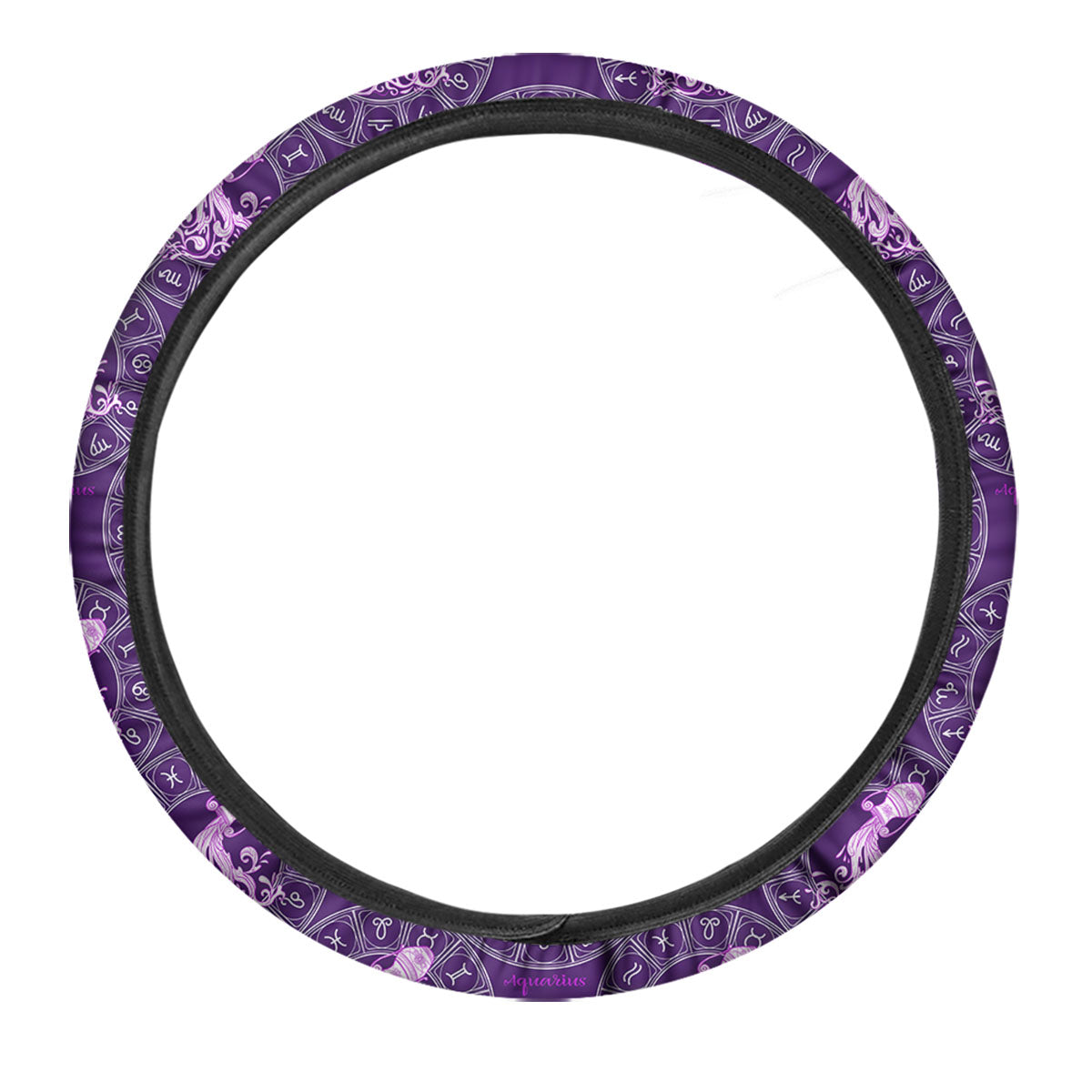Zodiac Aquarius Purple Print Pattern Car Steering Wheel Cover-grizzshop