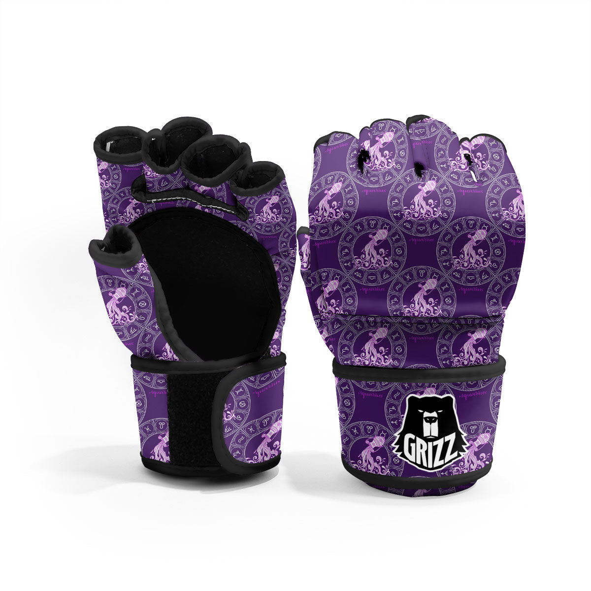 Zodiac Aquarius Purple Print Pattern MMA Gloves-grizzshop