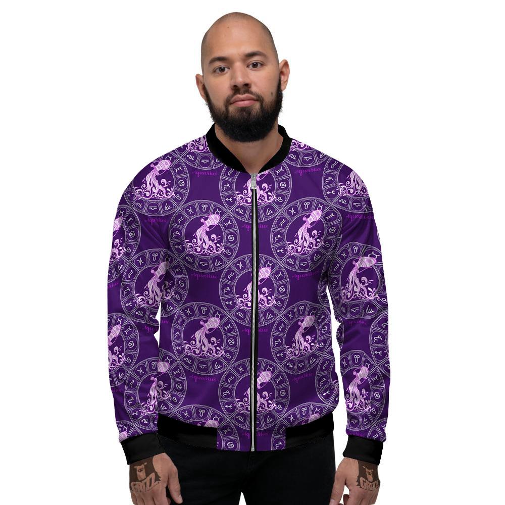 Zodiac Aquarius Purple Print Pattern Men's Bomber Jacket-grizzshop