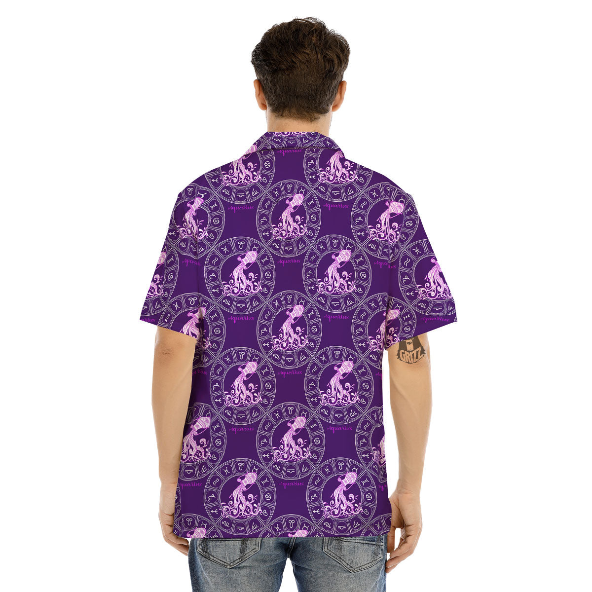 Zodiac Aquarius Purple Print Pattern Men's Hawaiian Shirt-grizzshop