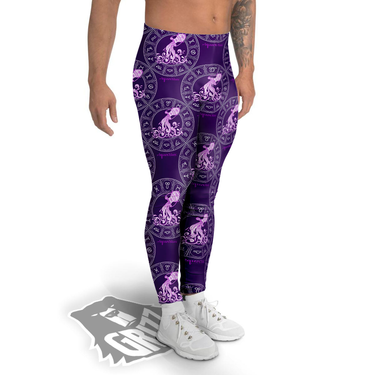 Zodiac Aquarius Purple Print Pattern Men's Leggings-grizzshop