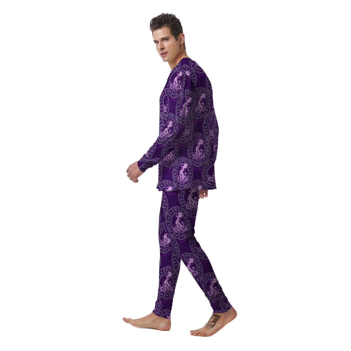 Zodiac Aquarius Purple Print Pattern Men's Pajamas-grizzshop