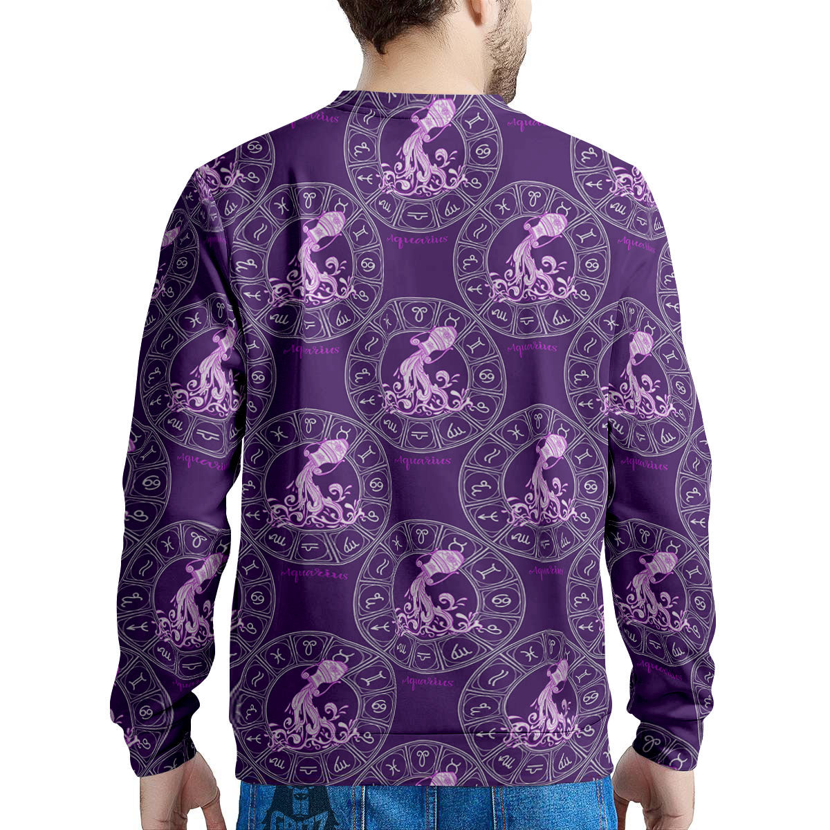 Zodiac Aquarius Purple Print Pattern Men's Sweatshirt-grizzshop