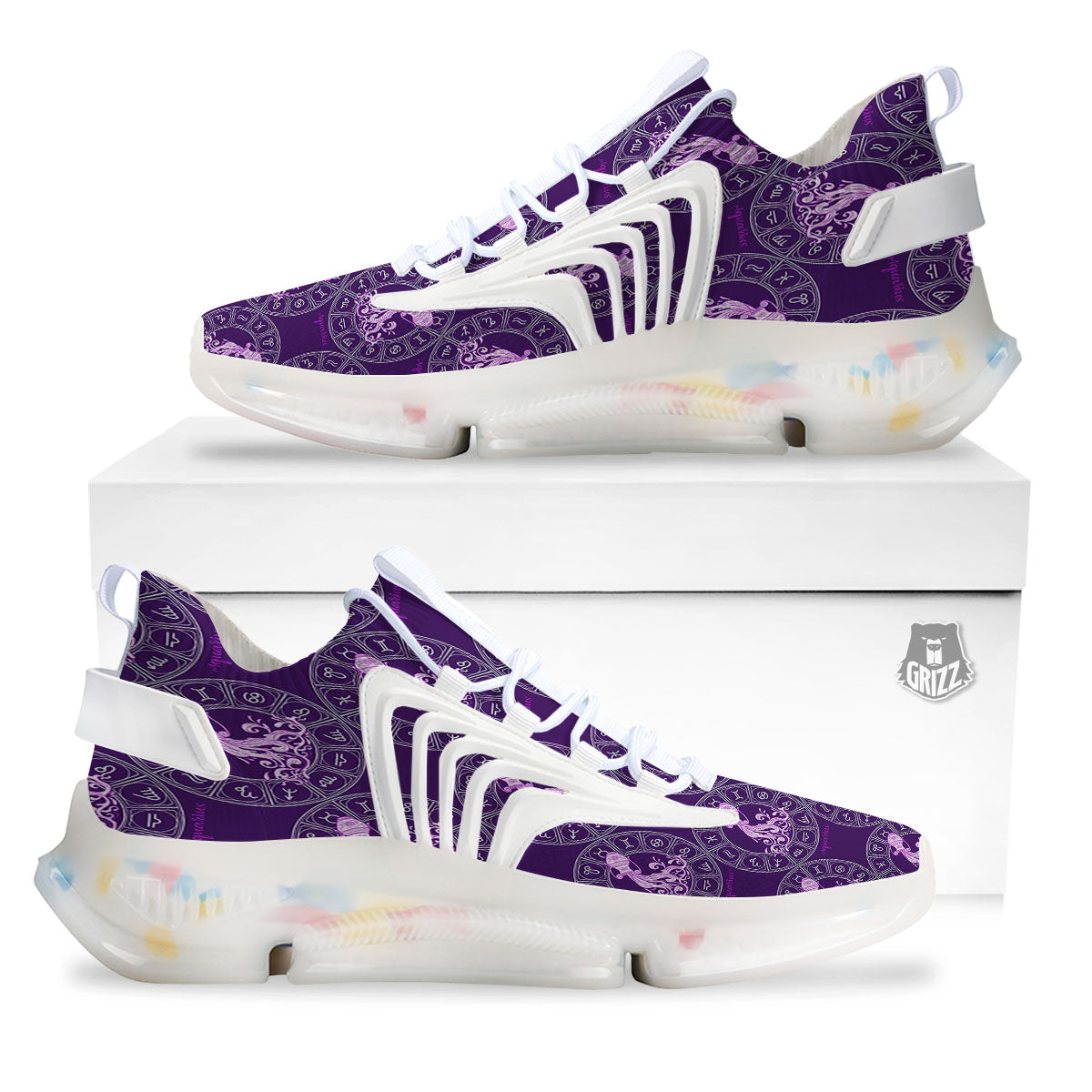 Zodiac Aquarius Purple Print Pattern White Gym Shoes-grizzshop