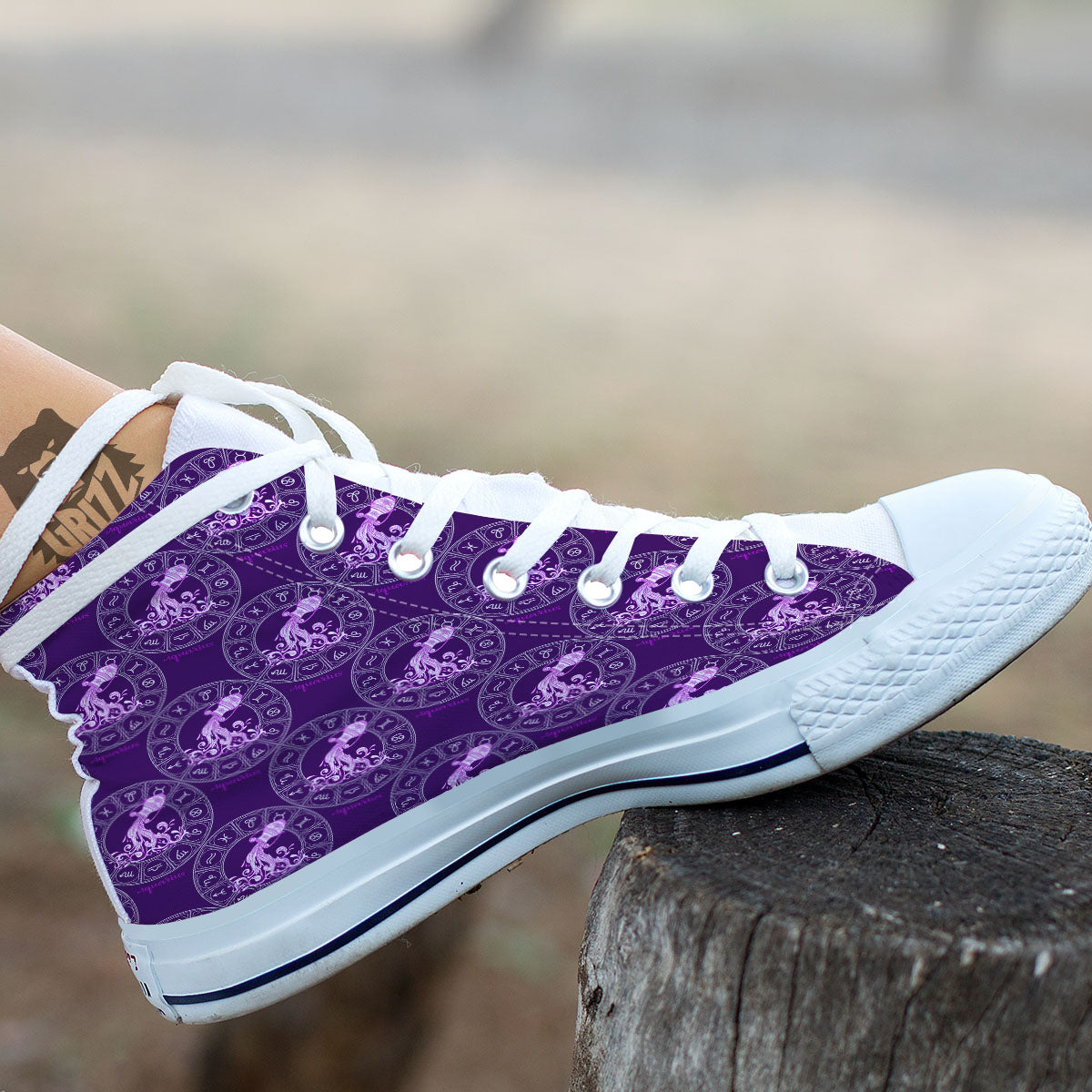 Zodiac Aquarius Purple Print Pattern White High Top Shoes-grizzshop