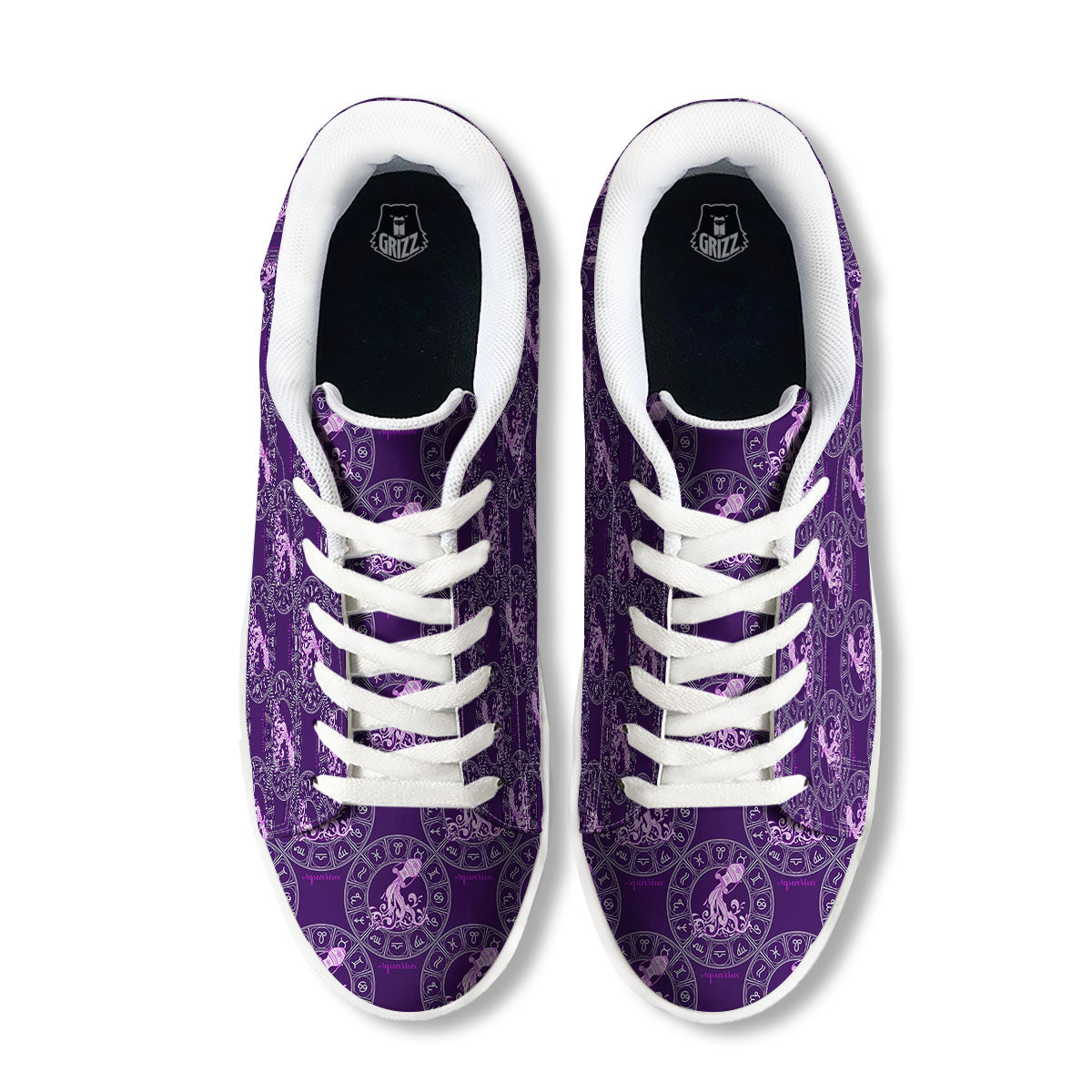 Zodiac Aquarius Purple Print Pattern White Low Top Sneakers-grizzshop
