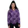 Zodiac Aquarius Purple Print Pattern Women's Bomber Jacket-grizzshop