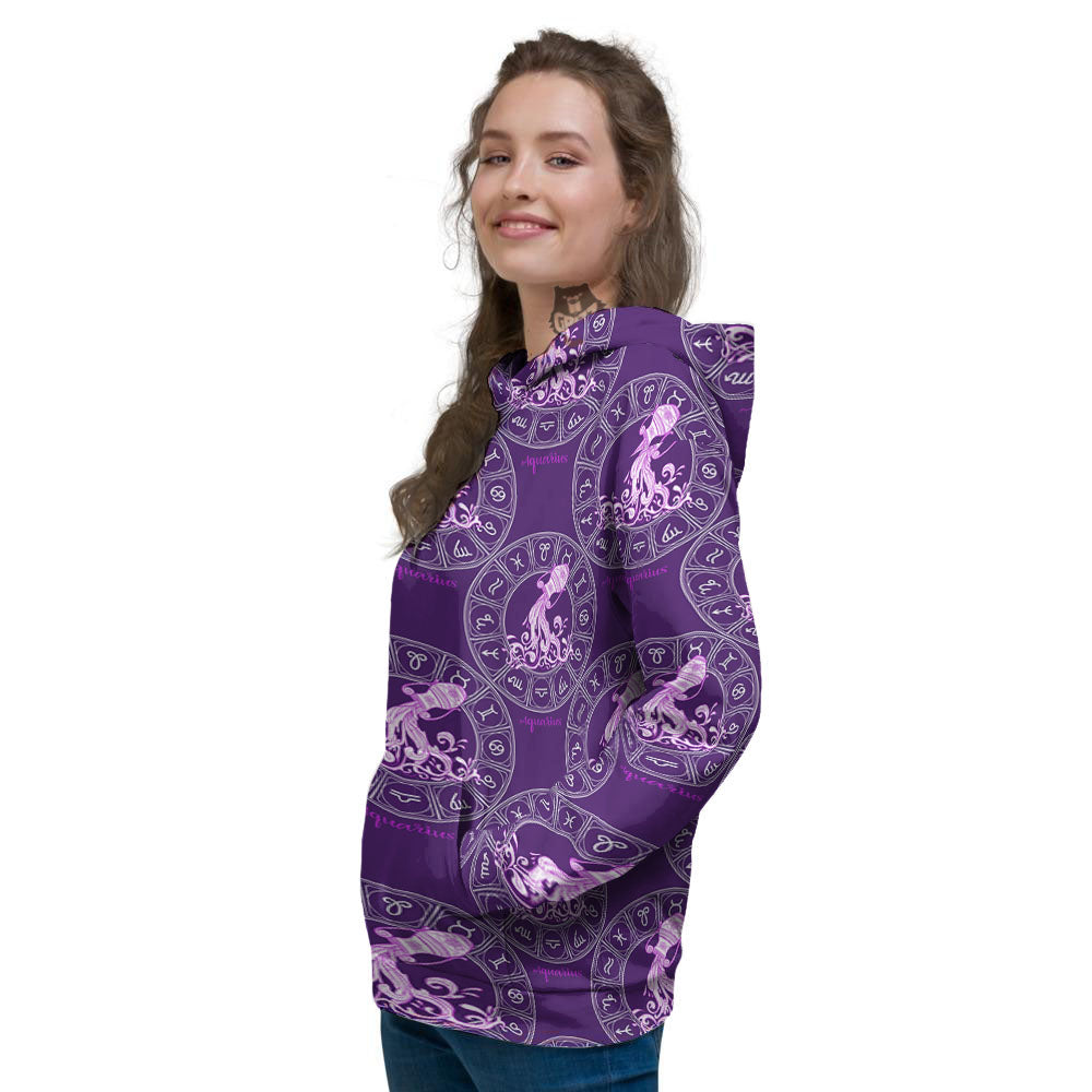 Zodiac Aquarius Purple Print Pattern Women's Hoodie-grizzshop