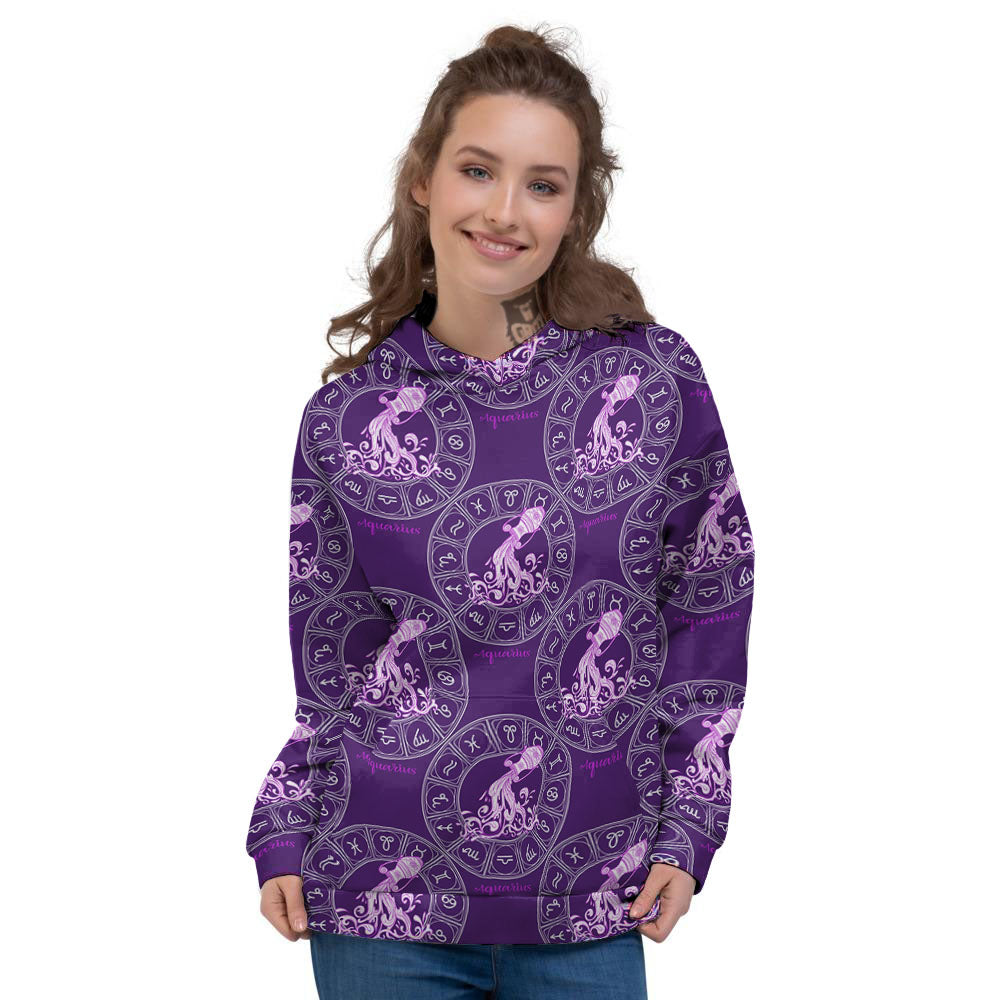 Zodiac Aquarius Purple Print Pattern Women's Hoodie-grizzshop