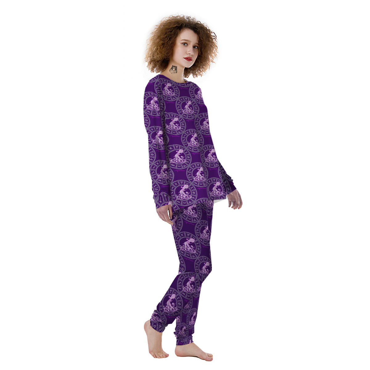 Zodiac Aquarius Purple Print Pattern Women's Pajamas-grizzshop