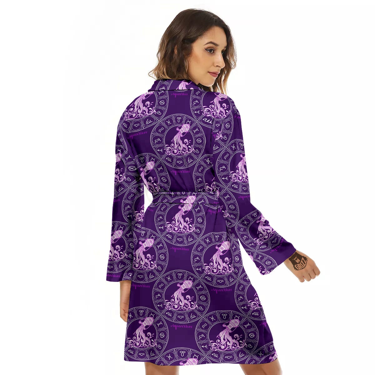 Zodiac Aquarius Purple Print Pattern Women's Robe-grizzshop