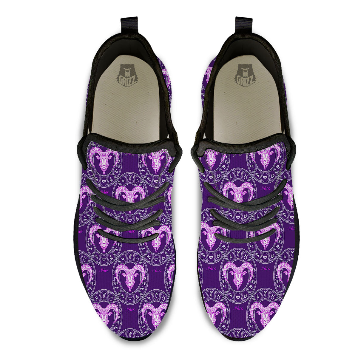 Zodiac Aries Purple Print Pattern Black Athletic Shoes-grizzshop