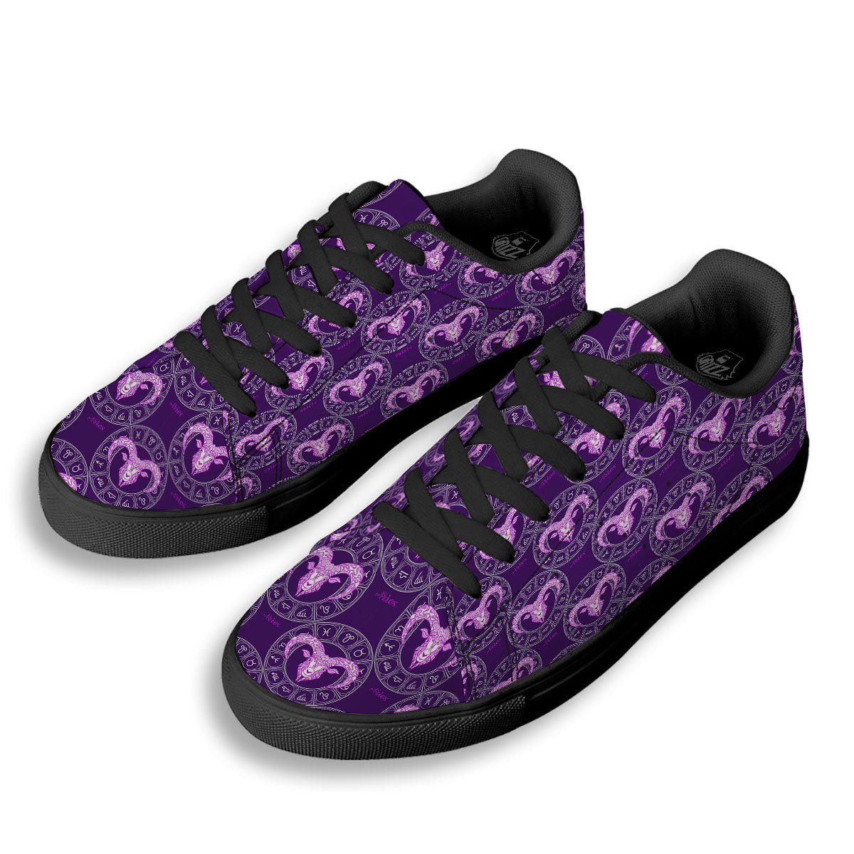 Zodiac Aries Purple Print Pattern Black Low Top Sneakers-grizzshop