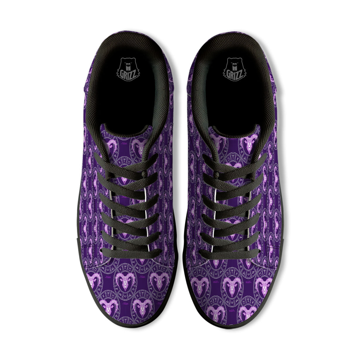 Zodiac Aries Purple Print Pattern Black Low Top Sneakers-grizzshop