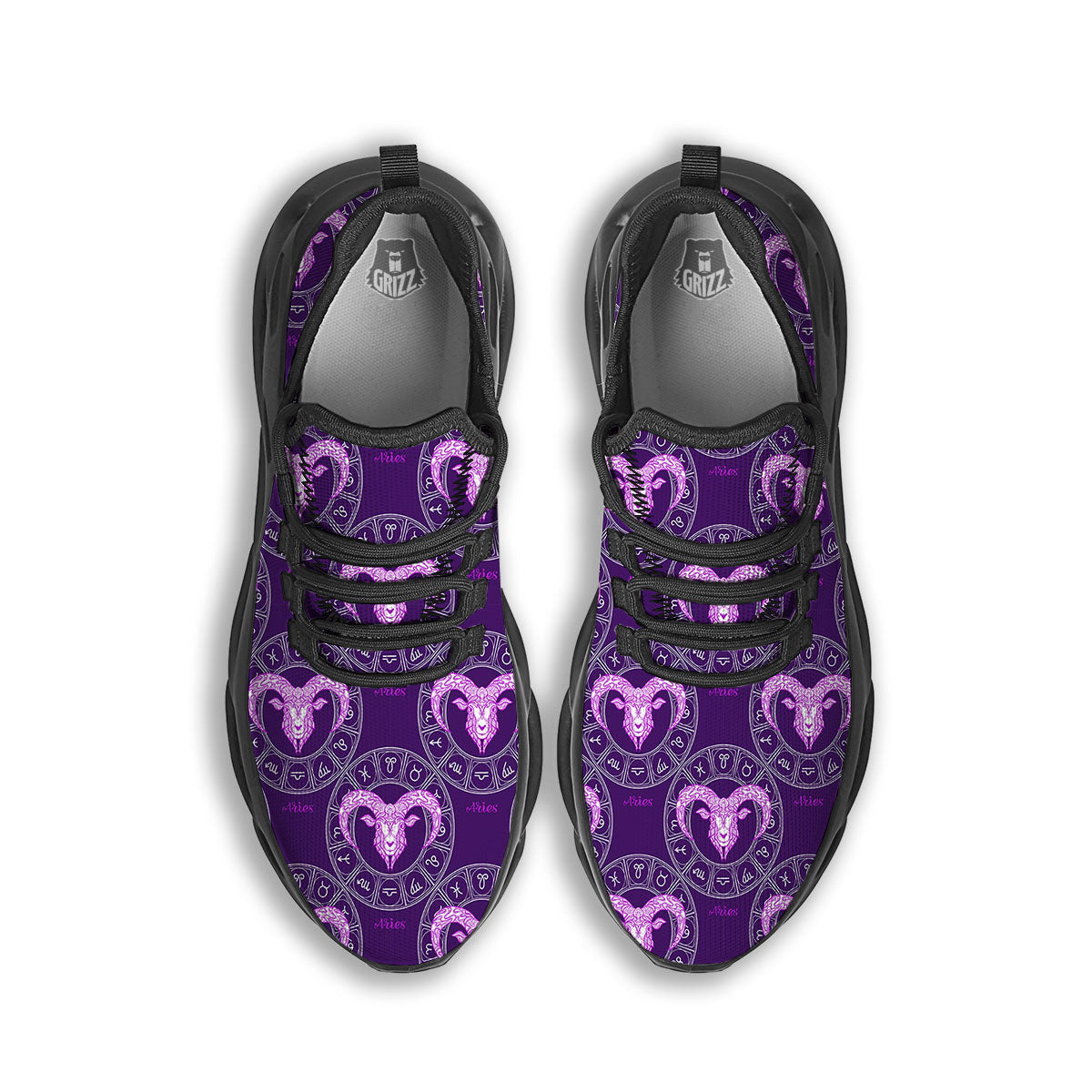 Zodiac Aries Purple Print Pattern Black Running Shoes-grizzshop