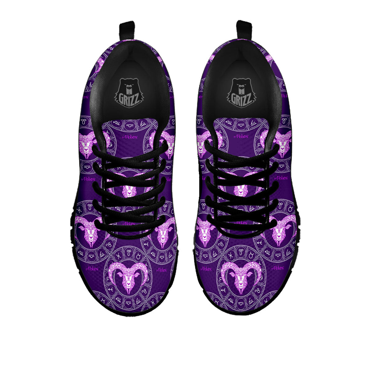 Zodiac Aries Purple Print Pattern Black Sneaker-grizzshop